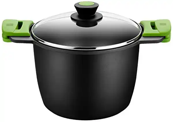 BRA Olla Alta con Tapa de Cristal y Asas de Silicona, Aluminio fudido, Negro, 24 cm